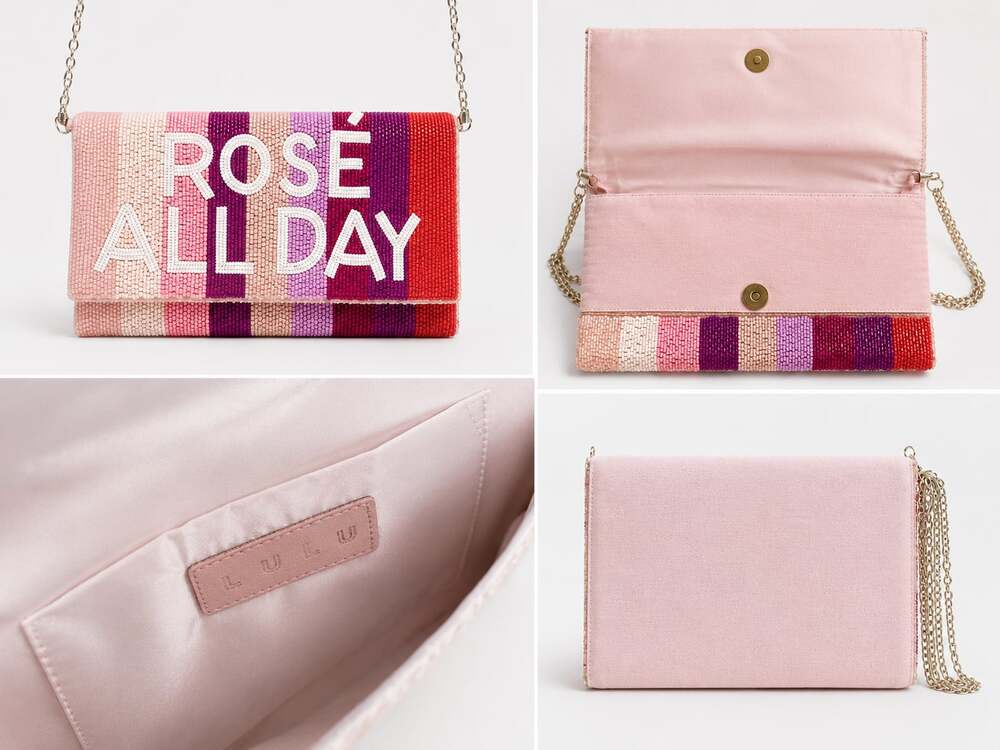 Lulus Rose All Day Multi Striped Beaded Clutch Bag - Picture 2 of 2